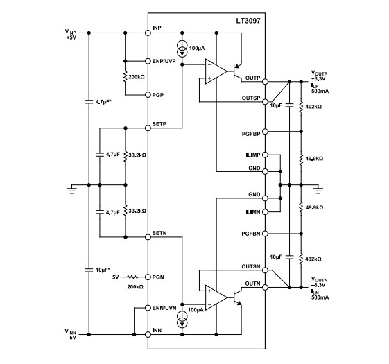Application Circuit Diagram - Analog Devices Inc. LT3097 Low Dropout Linear Regulators